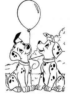 Dalmatians with a balloon coloring page