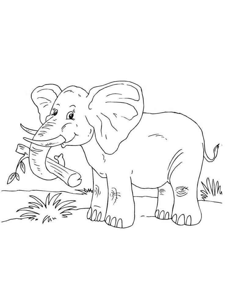 Elephant with a log coloring page