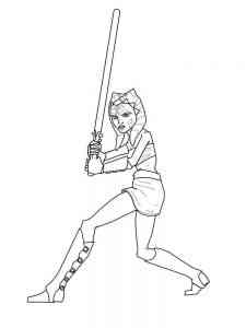 Ahsoka with lightsaber coloring page