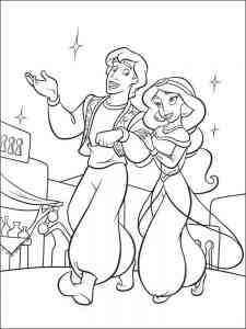 Aladdin and Jasmine walk coloring page