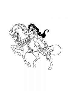 Aladdin and Jasmine on the Horse coloring page