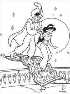 Aladdin and Jasmine on the carpet coloring page