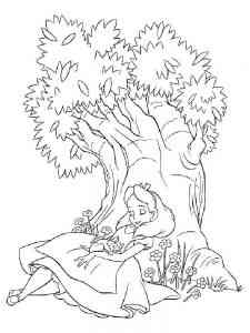 Alice sleeps by the tree coloring page