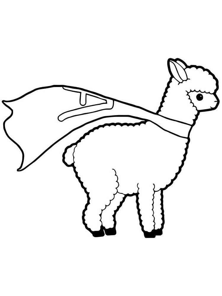 Alpaca with cape coloring page