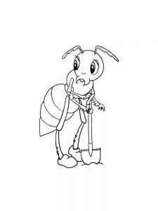 Ant with a shovel coloring page