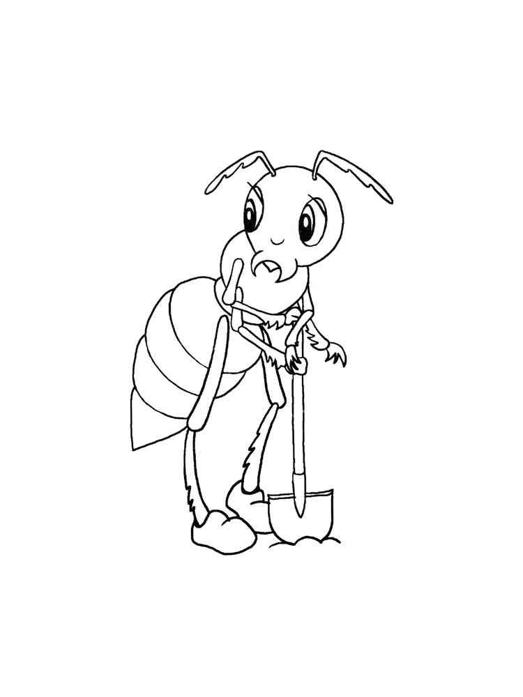 Ant with a shovel coloring page