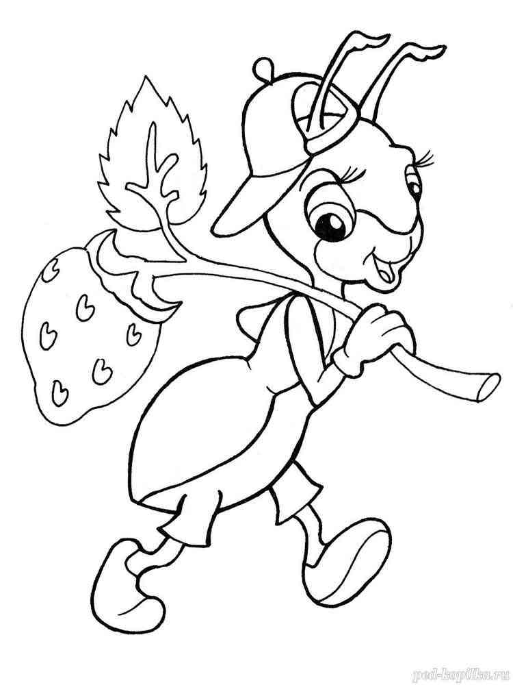 Ant with strawberries coloring page