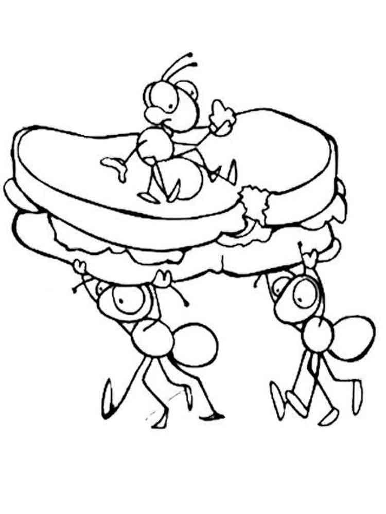 Ants carry a sandwich coloring page