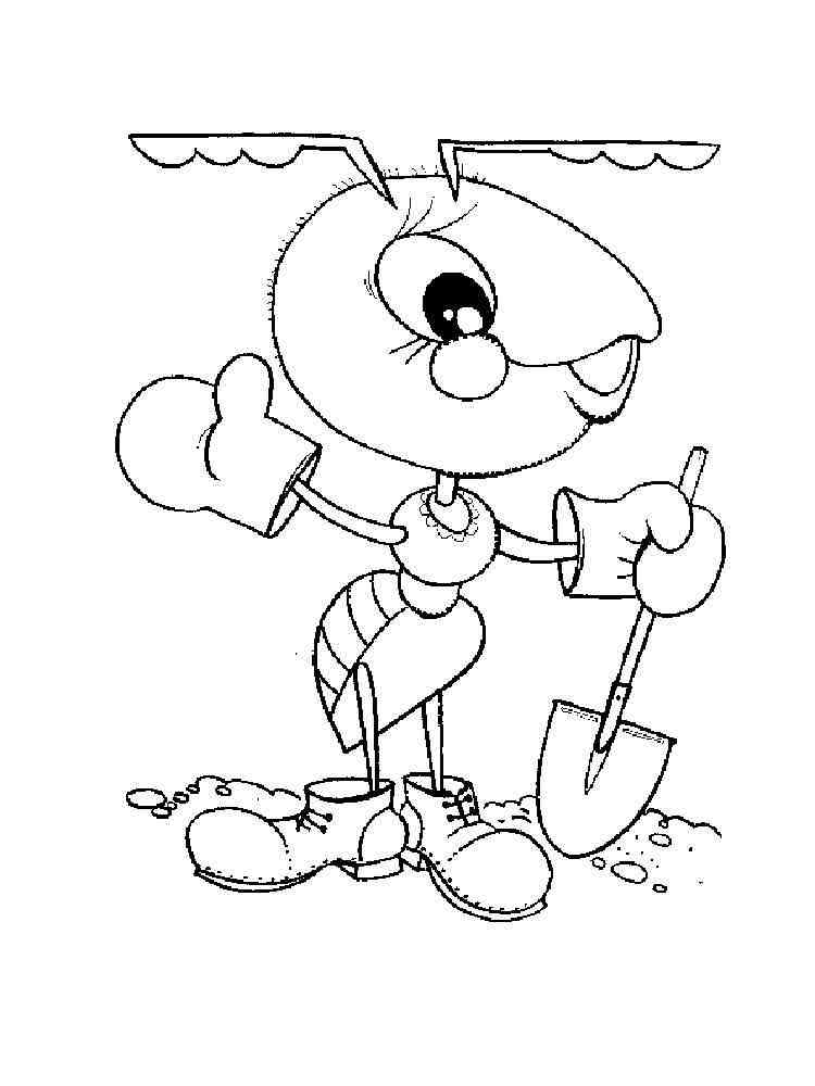Ant with a spade coloring page