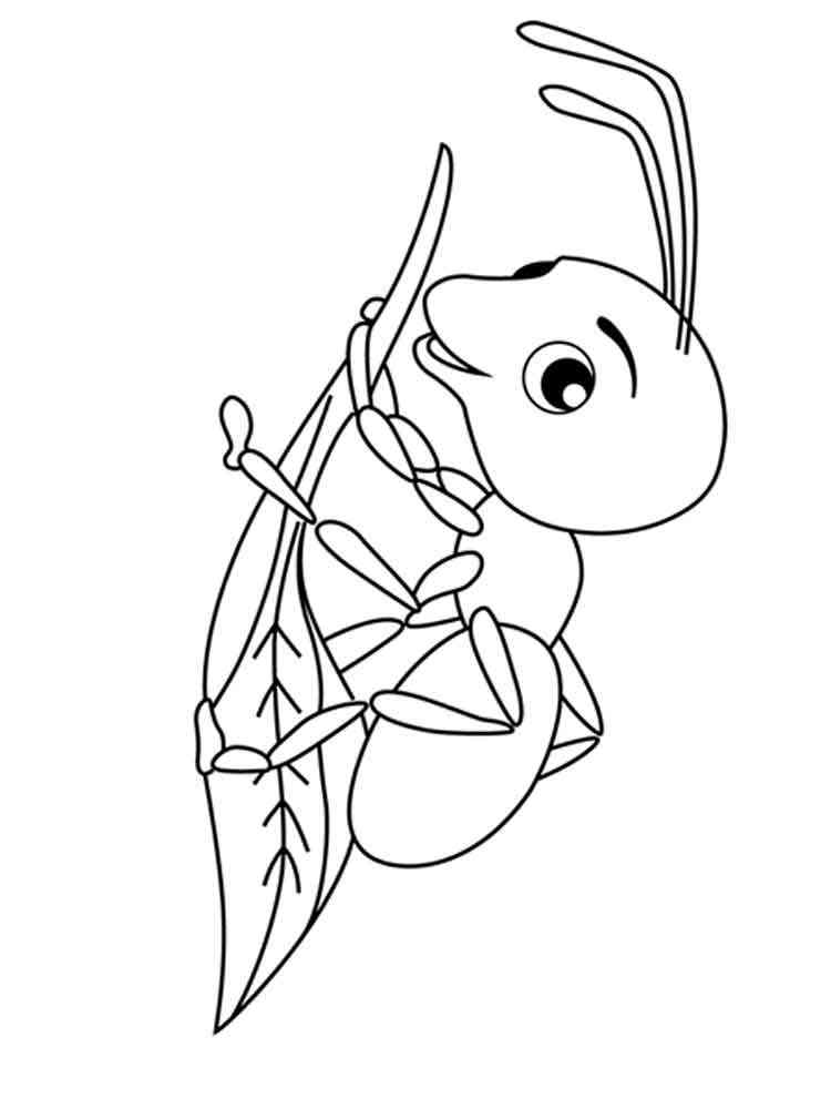 Ant eats a leaf coloring page
