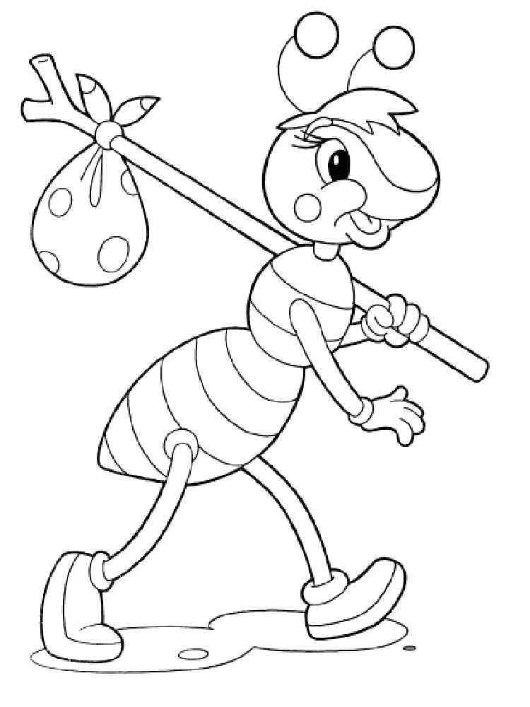 Ant with a bag coloring page