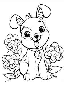 Puppy and flowers coloring page