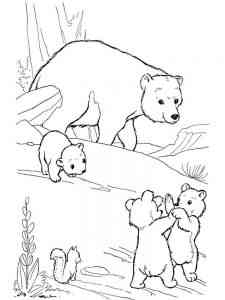 Bear with three cubs coloring page