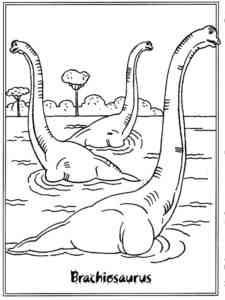 Three Brachiosaurs in a Lake coloring page