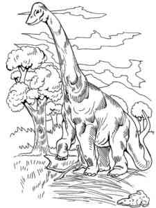 Brachiosaurus in the forest coloring page