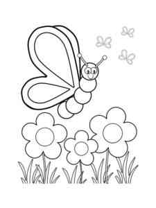 Butterfly in the flower garden coloring page