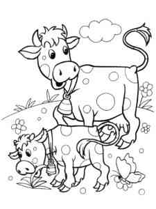 Calf walks with his mother coloring page