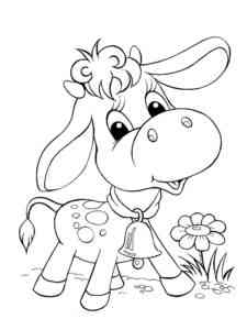 Cute Calf with Flower coloring page