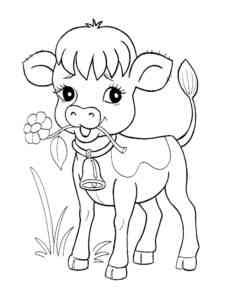 Calf with flower and bell coloring page