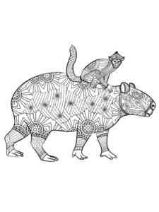 Zentangle Capybara and Cat coloring page