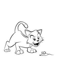 Cat Catching a Mouse coloring page