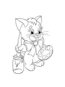 Cat with paints coloring page