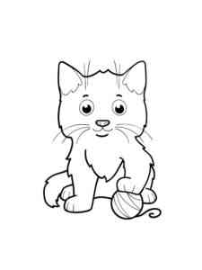 Kitten with ball of thread coloring page