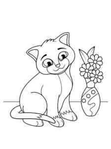 Cat and vase of flowers coloring page