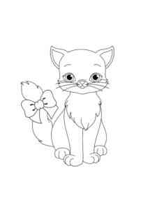 Cat with a bow on his tail coloring page