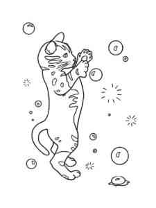 Cat plays with bubbles coloring page