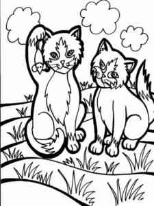 Cats caught a mouse coloring page