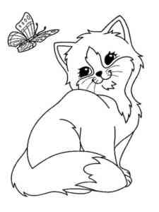 Cute Cat and Butterfly coloring page