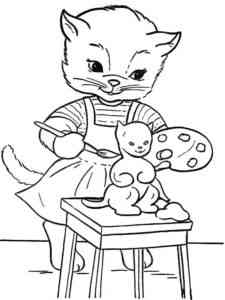 Cat coloring a figurine coloring page