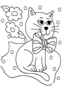 Funny cat with bow coloring page