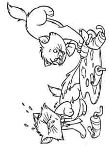 Kittens playing with paints coloring page