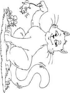 Cat caught a mouse coloring page