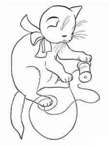 Cat plays with threads coloring page