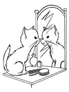 Cat looks in the mirror coloring page
