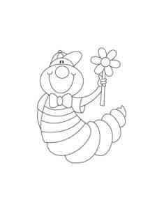 Caterpillar holding flower coloring page