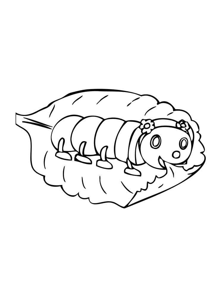 Caterpillar eats leaf coloring page
