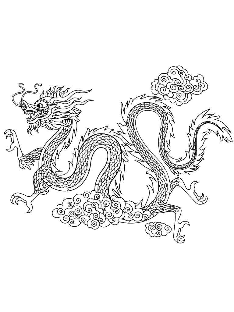 Chinese Dragon in the Clouds coloring page