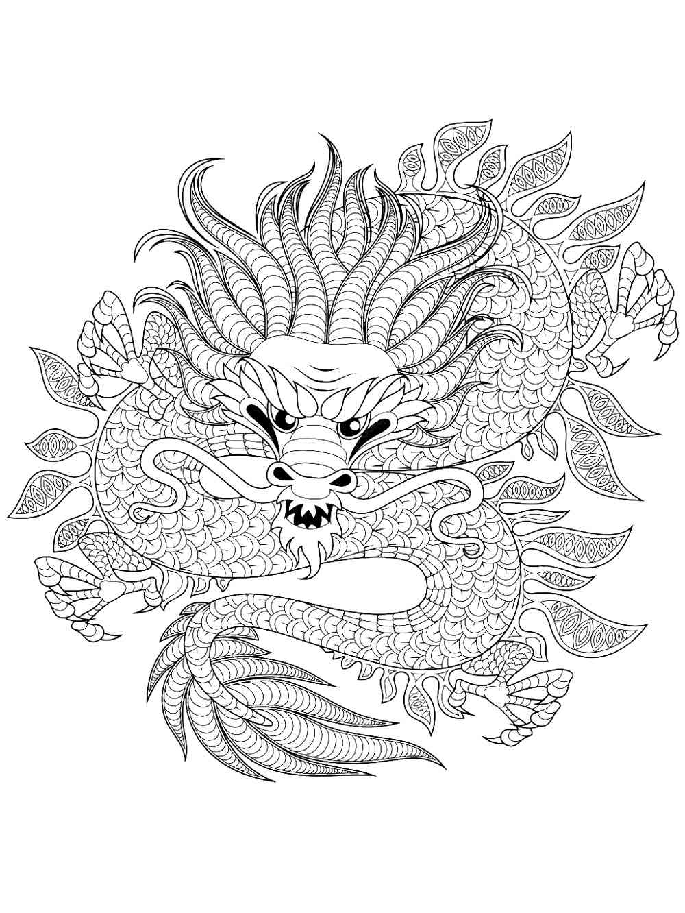 Chinese Dragon coloring page for Adult