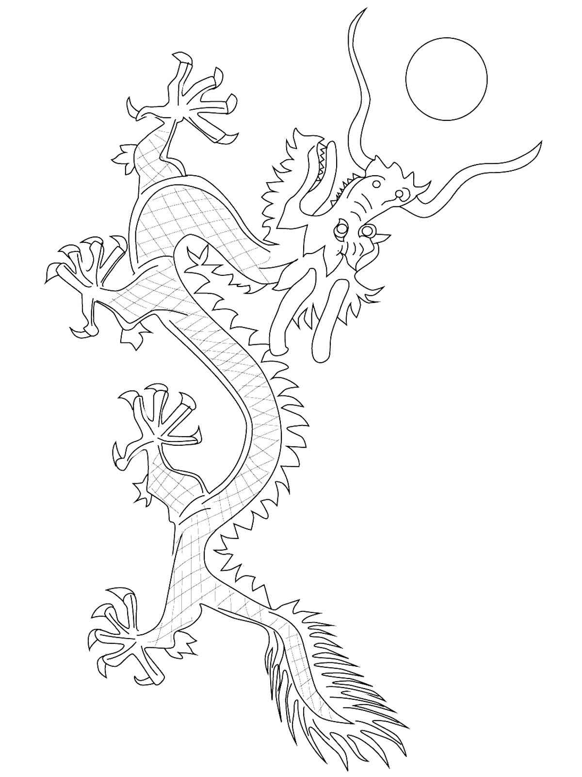 Chinese Dragon and Sun coloring page
