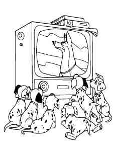 Dalmatians watch TV coloring page