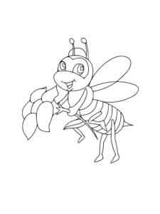 Bee holding a flower coloring page