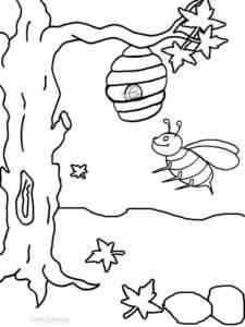 Beehive on tree and bee coloring page
