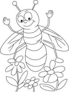 Bee and flowers coloring page