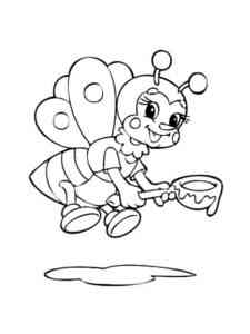 Bee with a spoon of honey coloring page