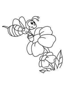 Bee collecting honey from a flower coloring page