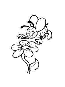 Happy Bee and Flower coloring page